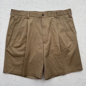 Nordstrom Shorts Mens 38 Brown Smartcare Pleated Chino Wrinkle Free Cotton Twill